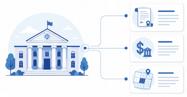 County office feeding deed records, tax history, and parcel data into a property database