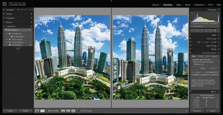 Lens correction: removing barrel distortion and chromatic aberration