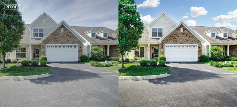 Sky replacement and lawn enhancement